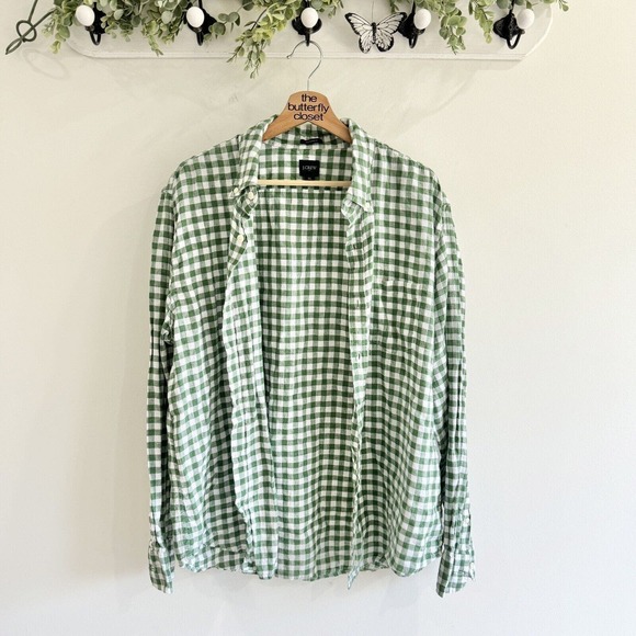 J. Crew Other - Men’s J. Crew Green gingham Plaid Linen Blend Button Down Shirt XL